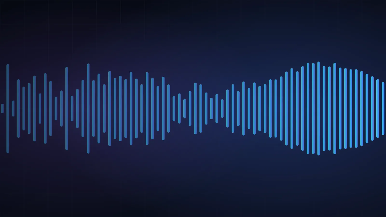 Abstract sound waves resolving from noise on the left into a calm, ordered waveform on the right, in Synbri's teal and blue on a dark background.